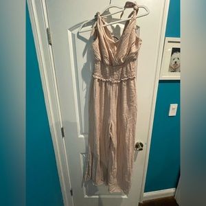 Pink stripped v-neck jumpsuit